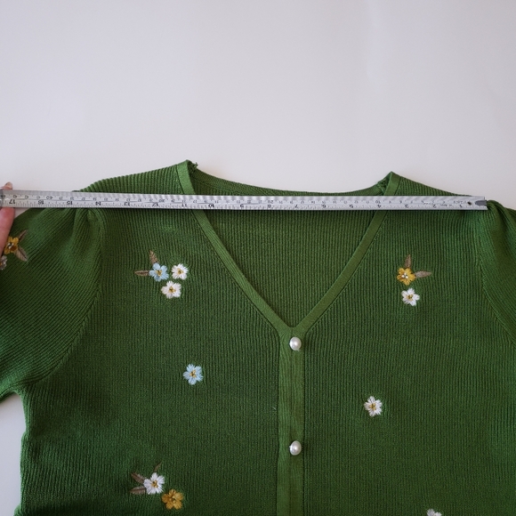 Knit Womens Floral V Neck  Short Sleeve Knitwear Pullover Top Sweater - Picture 8 of 9